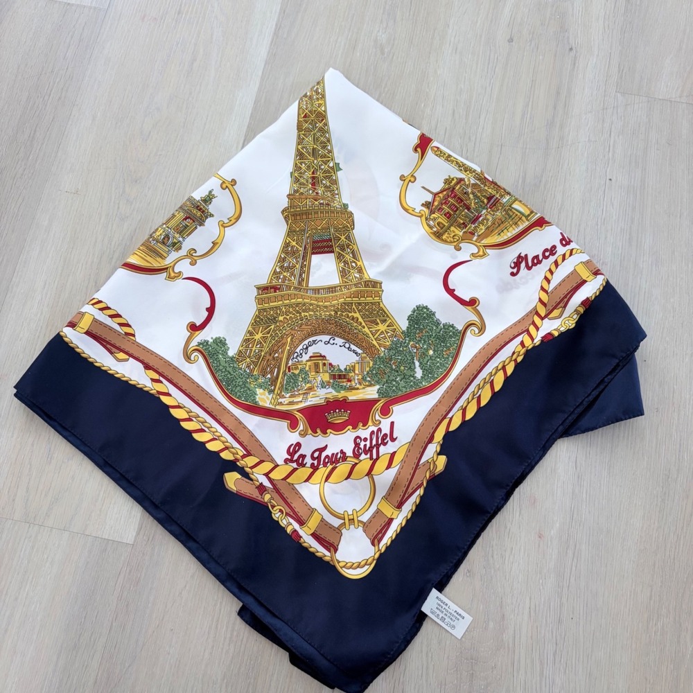 Roger L Paris Souvenir de Paris Scarf Navy Blue Silk Like Microfiber Made Italy